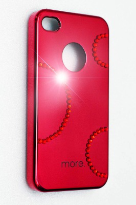 Чехол красный со стразами для iPhone 4/4S