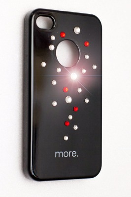Чехол черный с красными и белыми кристаллами для iPhone 4/4S