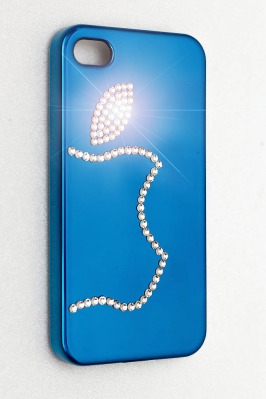 Чехол синий с надкушенным яблоком из кристаллов для iPhone 4/4S купить недорого в Москве - вид 1 миниатюра