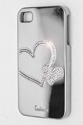 Чехол с сердцами из кристаллов для iPhone 4/4S белый
